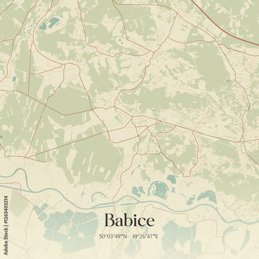 Fototapeta premium Vintage map of Babice, Poland.