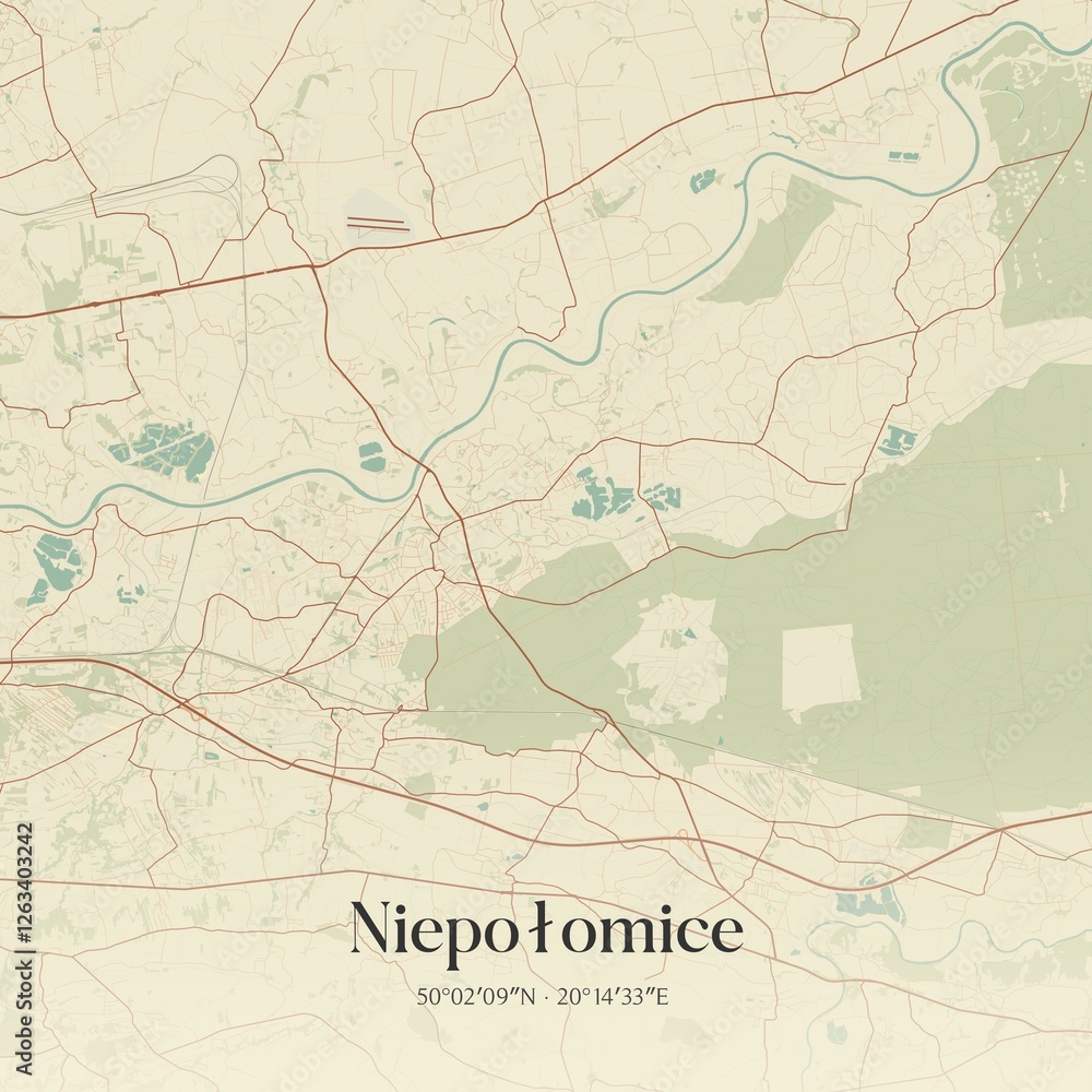 Naklejka premium Vintage map of Niepolomice, Poland.
