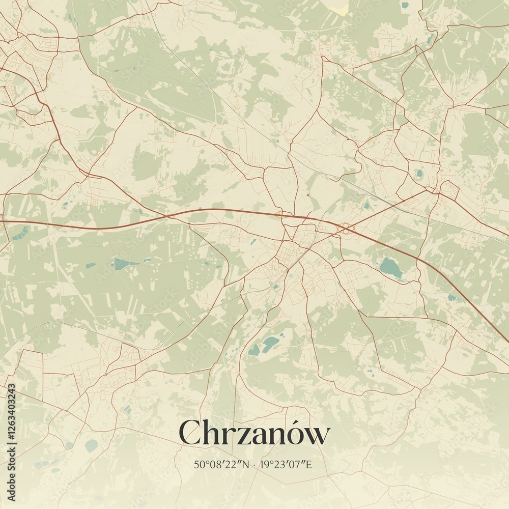Fototapeta premium Vintage map of Chrzanów, Poland.