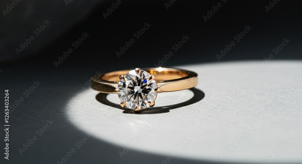Elegant gold ring with brilliant diamond on smooth surface Elegant gold ring with brilliant diamond on smooth surface