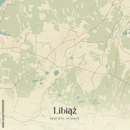 Vintage map of Libiaz, Poland. photo