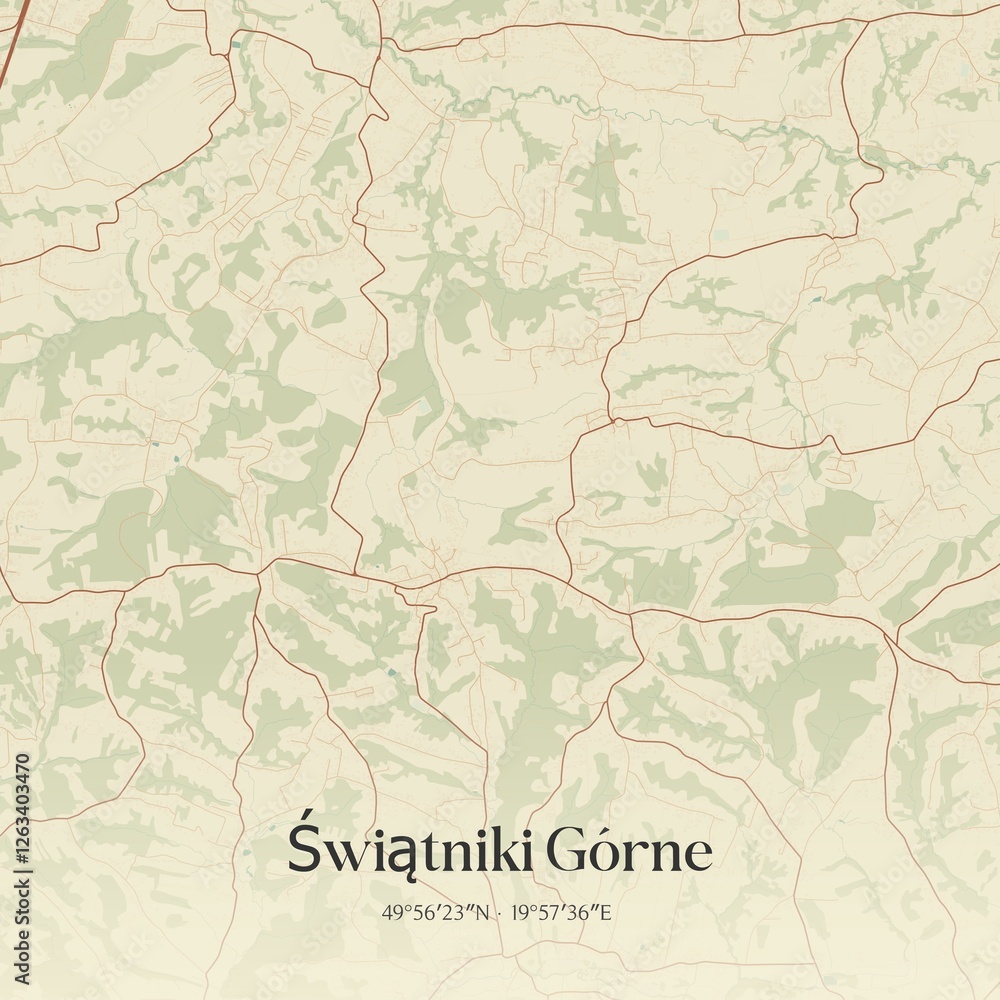 Fototapeta premium Vintage map of Swiatniki Górne, Poland.