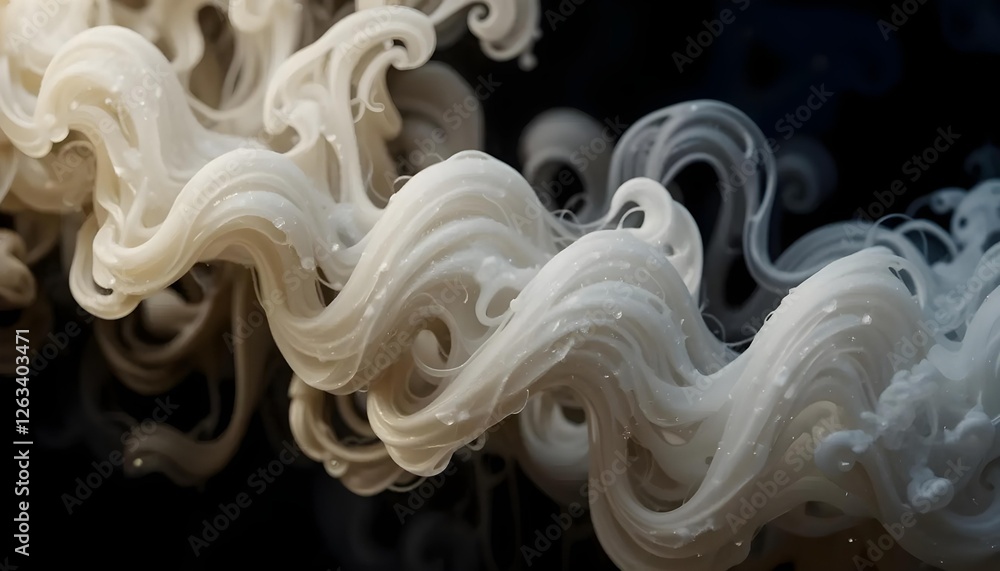 This image shows wavy, flowing shapes in hues of white and gray, creating a sense of movement and fluidity. The sinuous curves and light reflections give a feeling of lightness and dynamism. This image shows wavy, flowing shapes in hues of white and gray, creating a sense of movement and fluidity. The sinuous curves and light reflections give a feeling of lightness and dynamism.