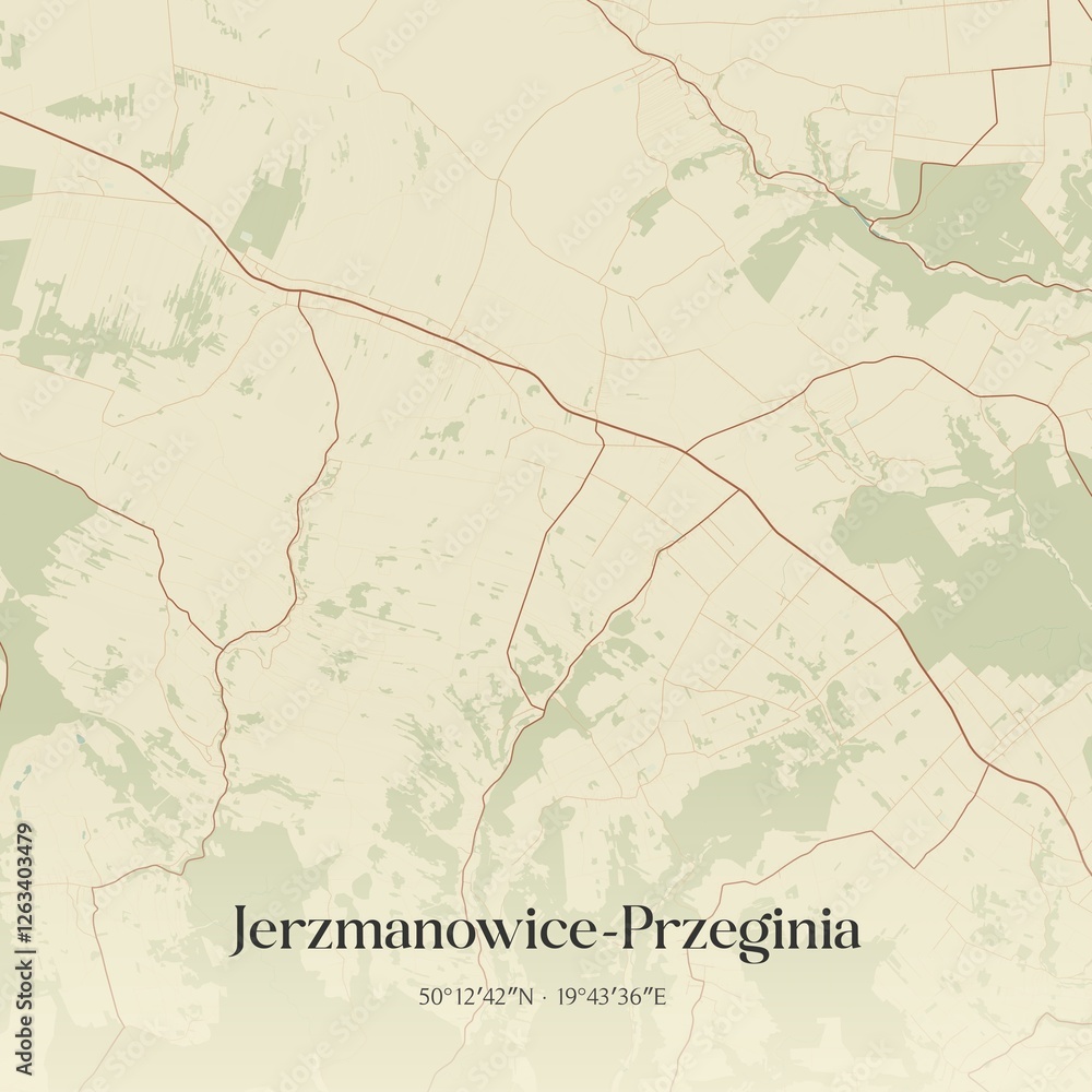 Fototapeta premium Vintage map of Jerzmanowice-Przeginia, Poland.
