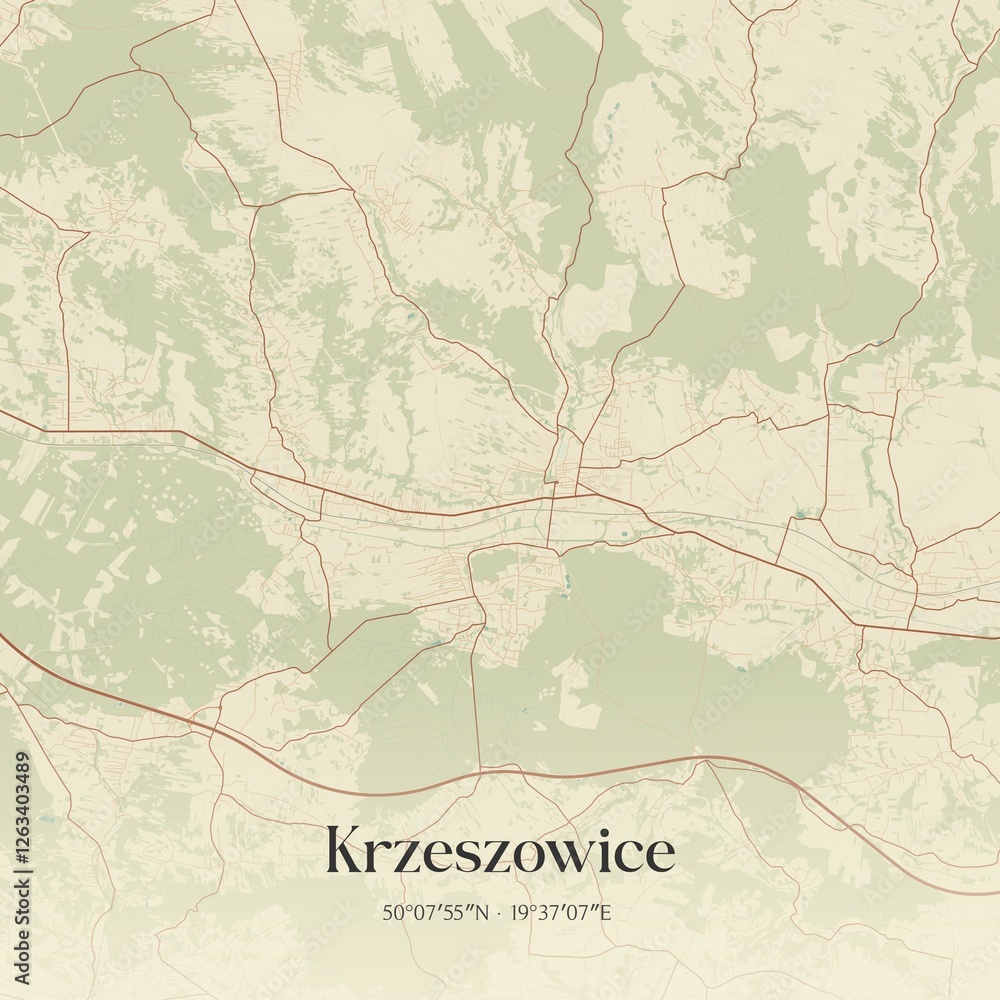 Obraz premium Vintage map of Krzeszowice, Poland.