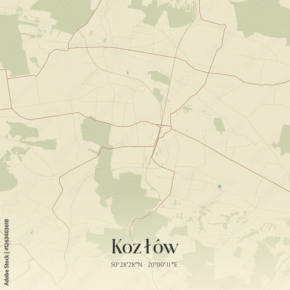 Fototapeta premium Vintage map of Kozlów, Poland.