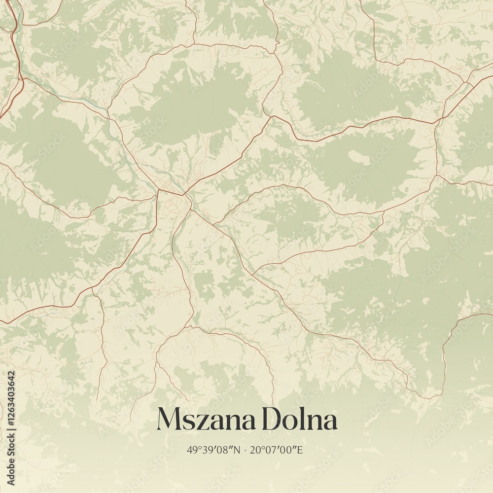 Obraz premium Vintage map of Mszana Dolna, Poland.