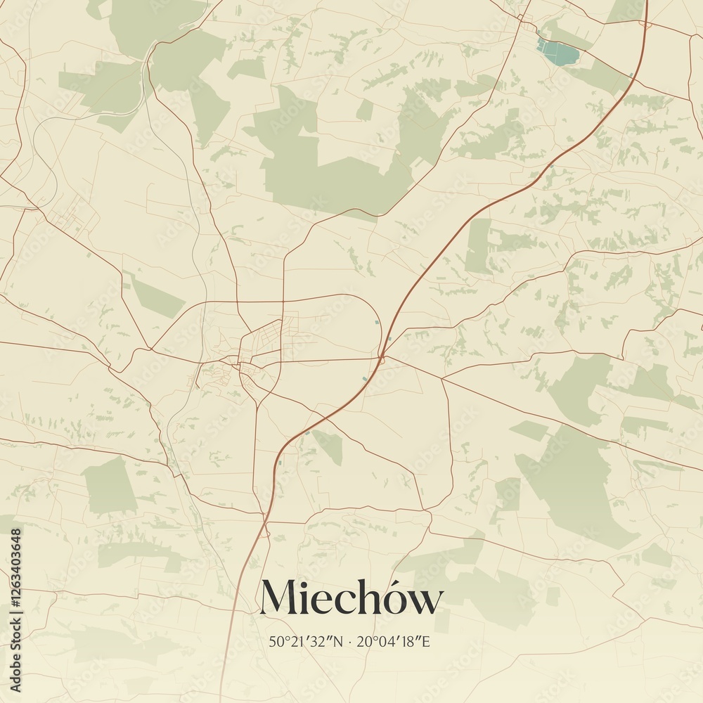 Obraz premium Vintage map of Miechów, Poland.