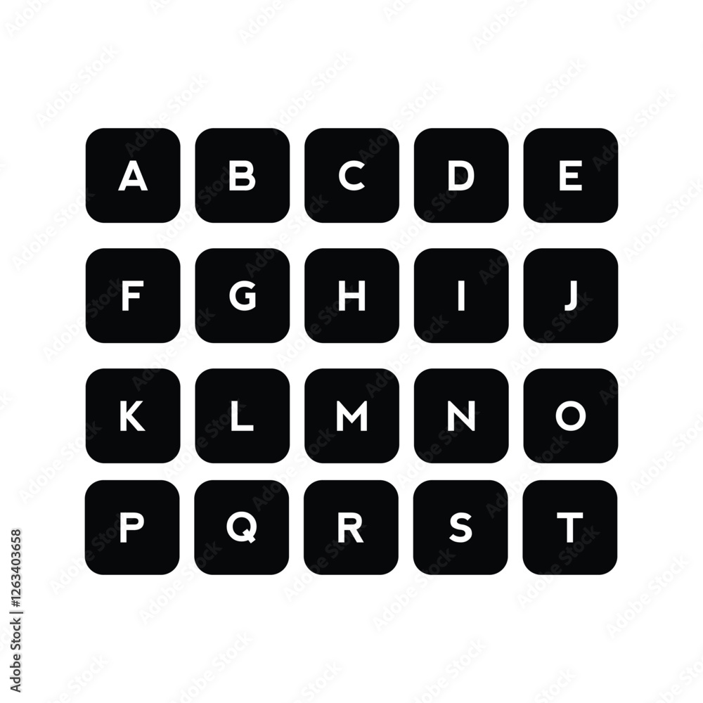 Modern key buttons for pc. Black keyboard, isolated on white background. Command set icons. Computer keyboard button set. Icons of control, alt, alphabet, numbers, escape. Vector illustration Modern key buttons for pc. Black keyboard, isolated on white background. Command set icons. Computer keyboard button set. Icons of control, alt, alphabet, numbers, escape. Vector illustration