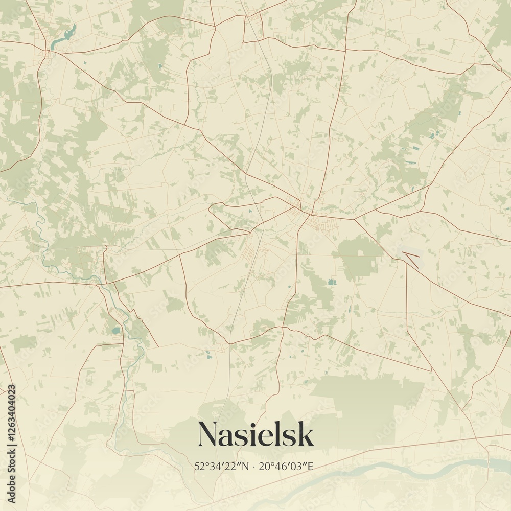 Fototapeta premium Vintage map of Nasielsk, Poland.
