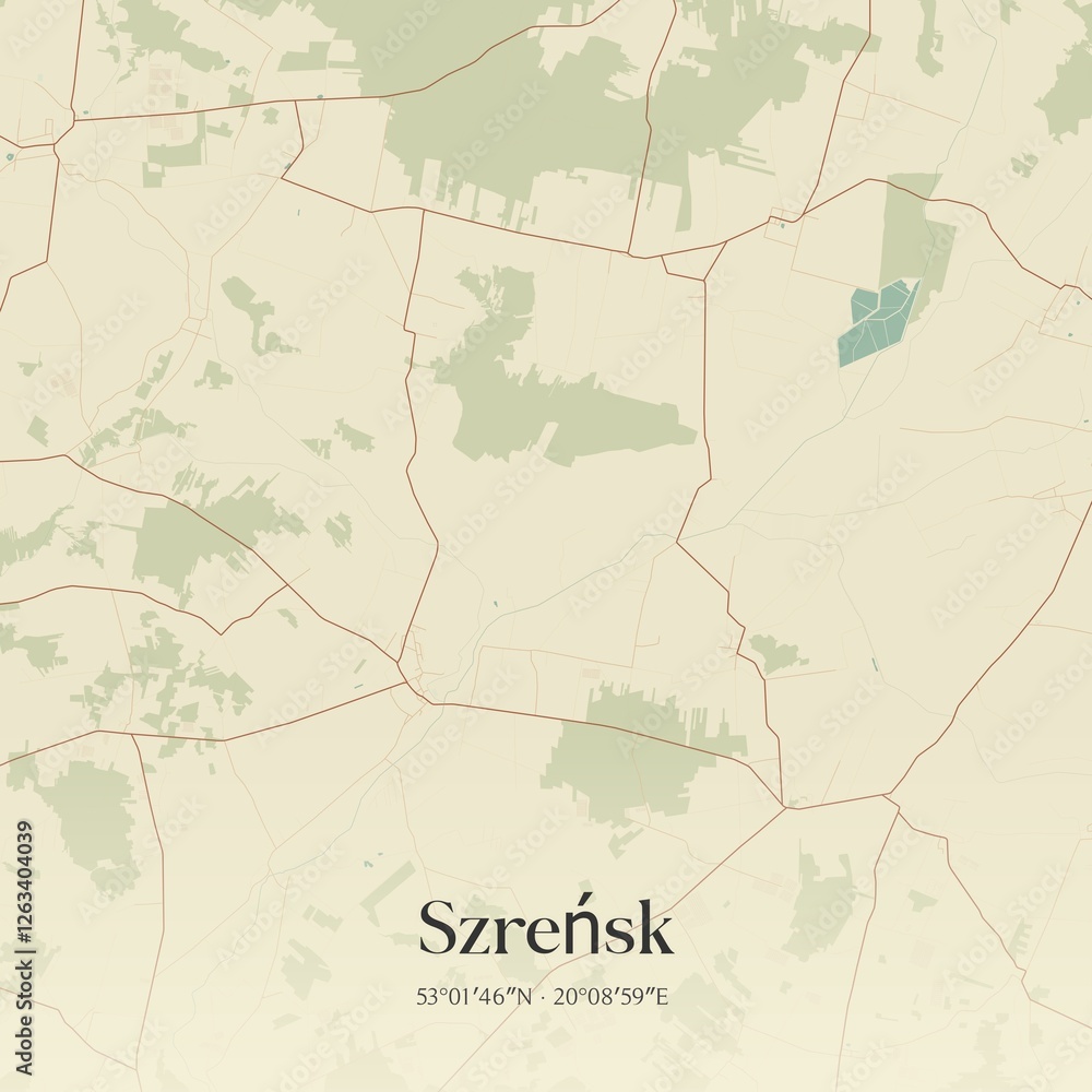 Naklejka premium Vintage map of Szrensk, Poland.
