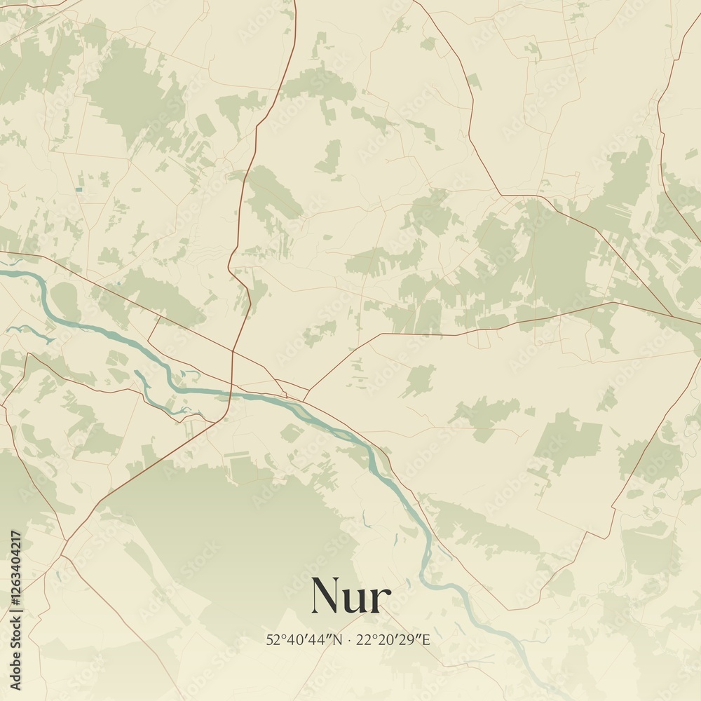 Obraz premium Vintage map of Nur, Poland.