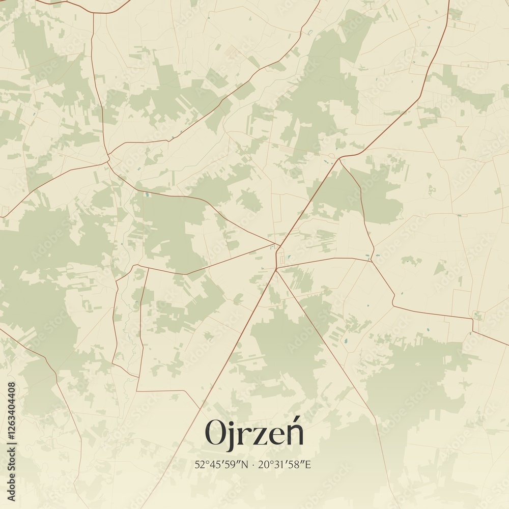 Fototapeta premium Vintage map of Ojrzen, Poland.