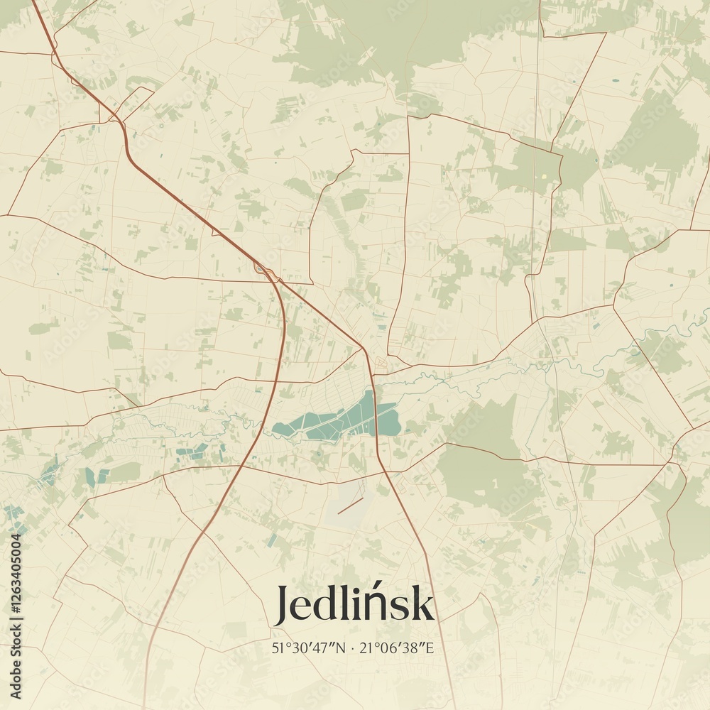 Obraz premium Vintage map of Jedlinsk, Poland.