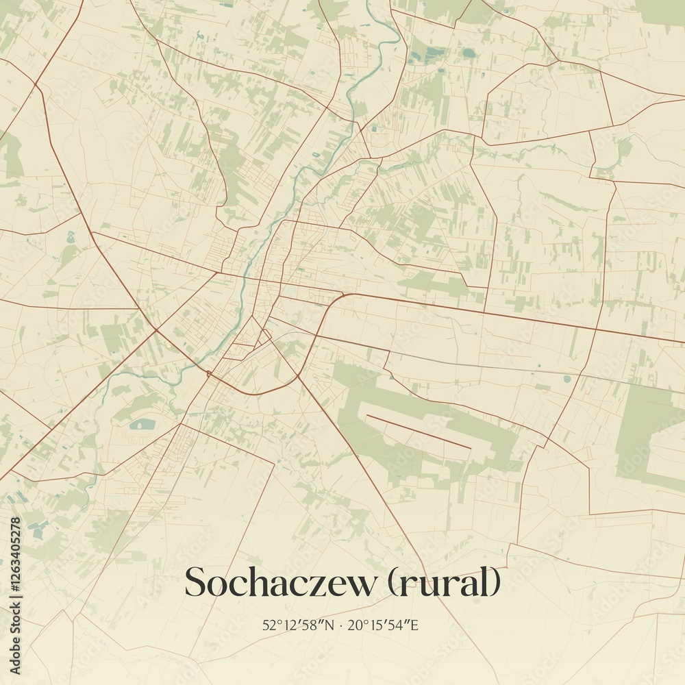 Vintage map of Sochaczew (rural), Poland.