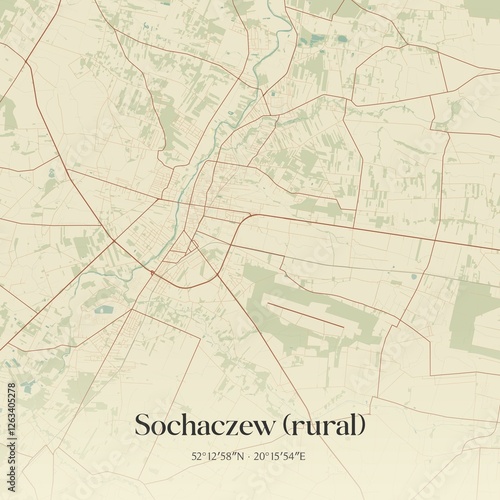Obraz na płótnie Vintage map of Sochaczew (rural), Poland. w salonie