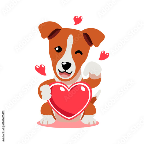 Vector cartoon valentine cute basenji dog holding a big red heart for design. photo