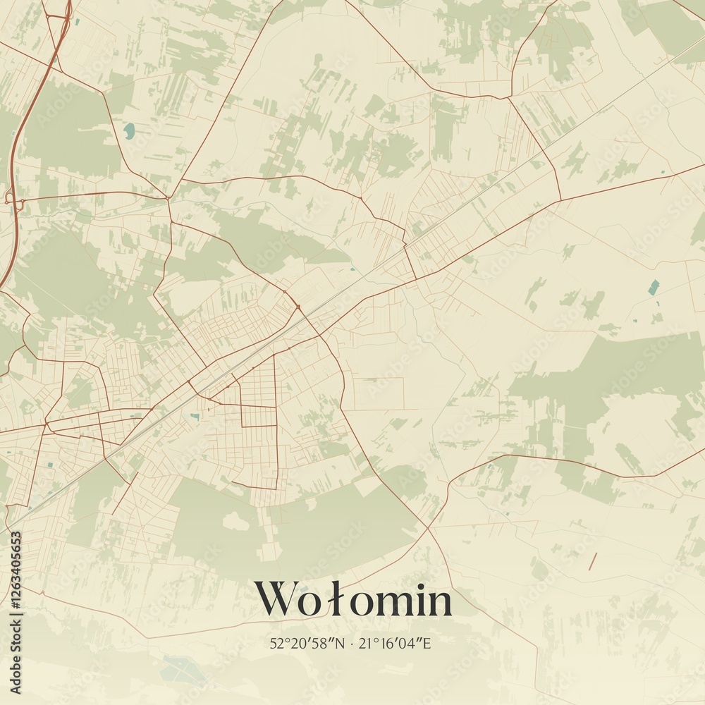 Fototapeta premium Vintage map of Wolomin, Poland.