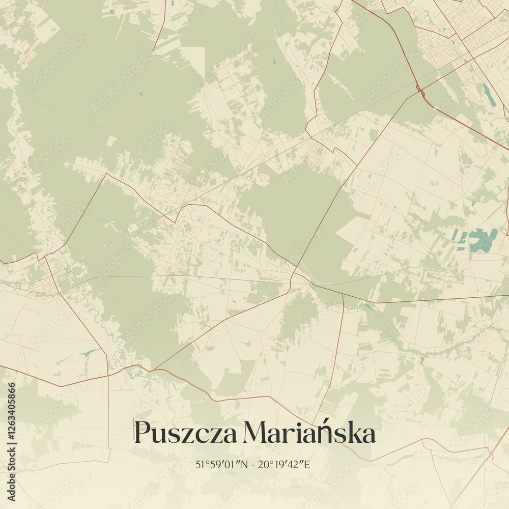 Fototapeta premium Vintage map of Puszcza Marianska, Poland.