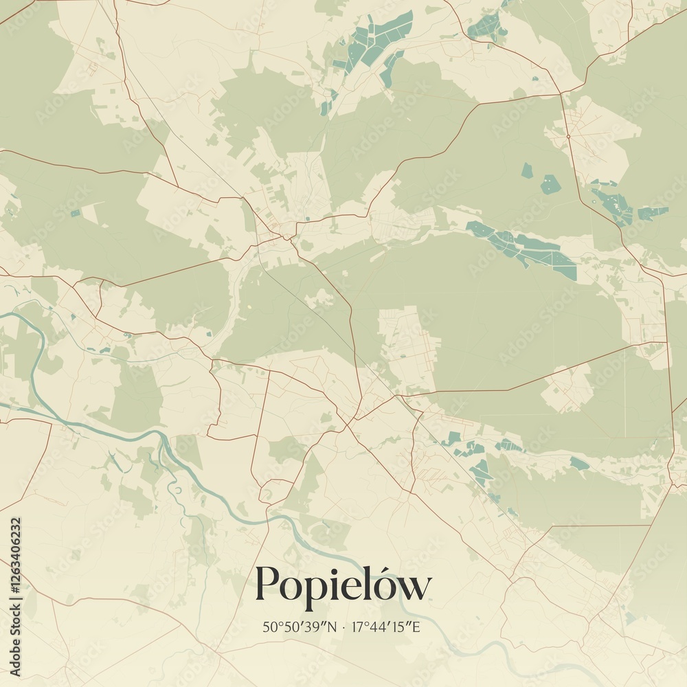 Fototapeta premium Vintage map of Popielów, Poland.
