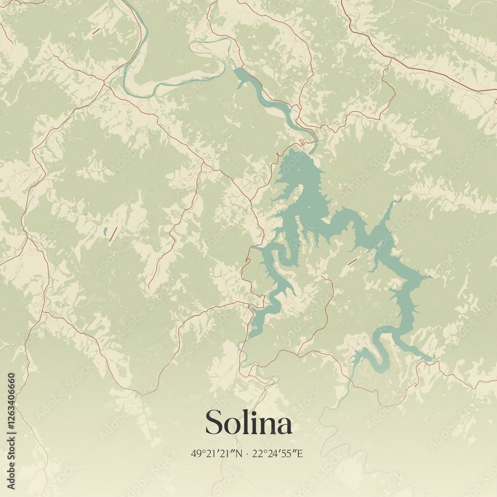 Fototapeta premium Vintage map of Solina, Poland.