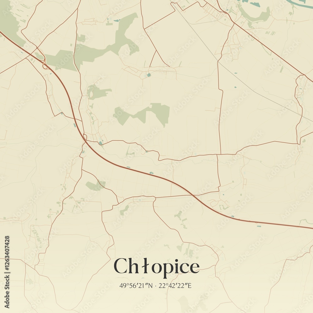 Fototapeta premium Vintage map of Chlopice, Poland.
