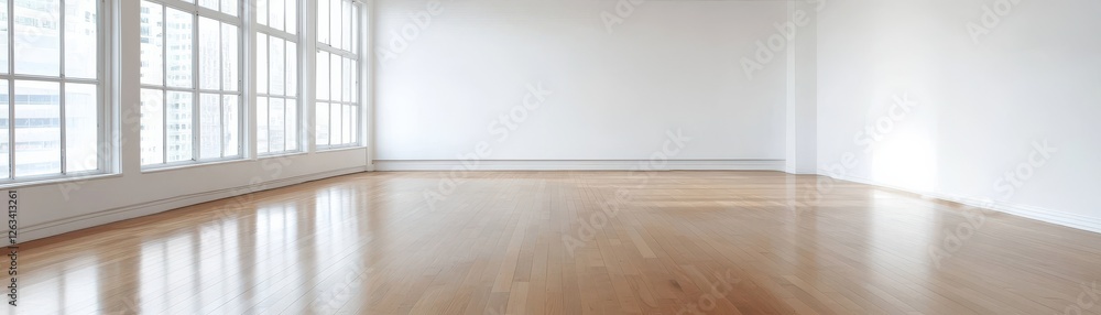 A spacious, empty room with wooden flooring and large windows, featuring bright natural light and white walls, ideal for various activities. A spacious, empty room with wooden flooring and large windows, featuring bright natural light and white walls, ideal for various activities.