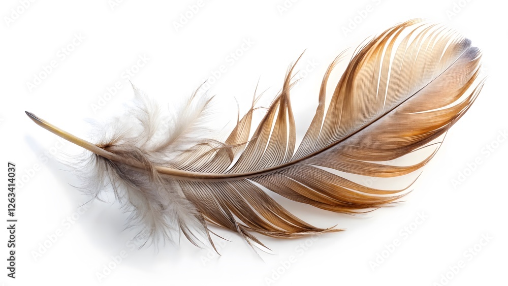 Single Brown Feather on White Background Single Brown Feather on White Background