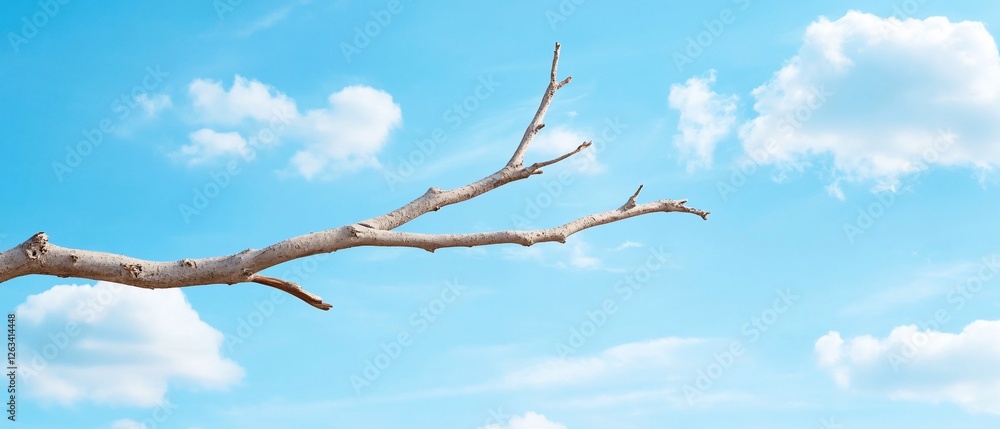 Bare branch against blue sky, clouds; nature Bare branch against blue sky, clouds; nature