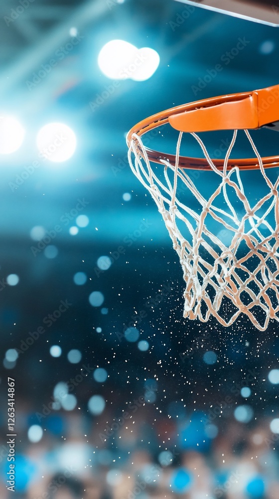 Basketball hoop, arena, game, crowd, night Basketball hoop, arena, game, crowd, night