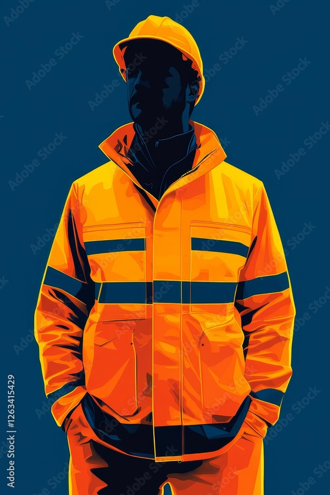 Fototapeta premium Silhouetted worker bright orange safety gear