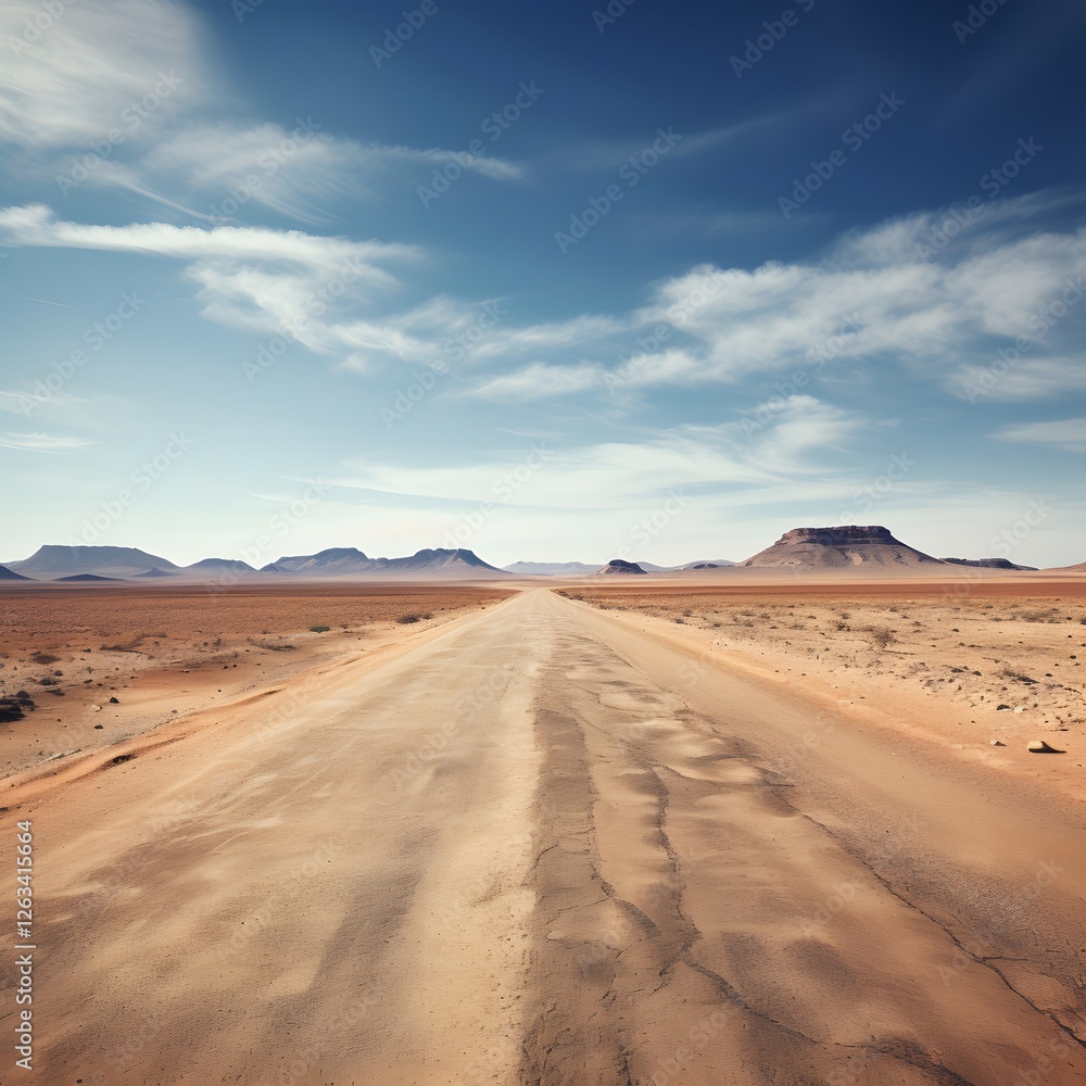 A road in the desert with a clear blue sky above A road in the desert with a clear blue sky above