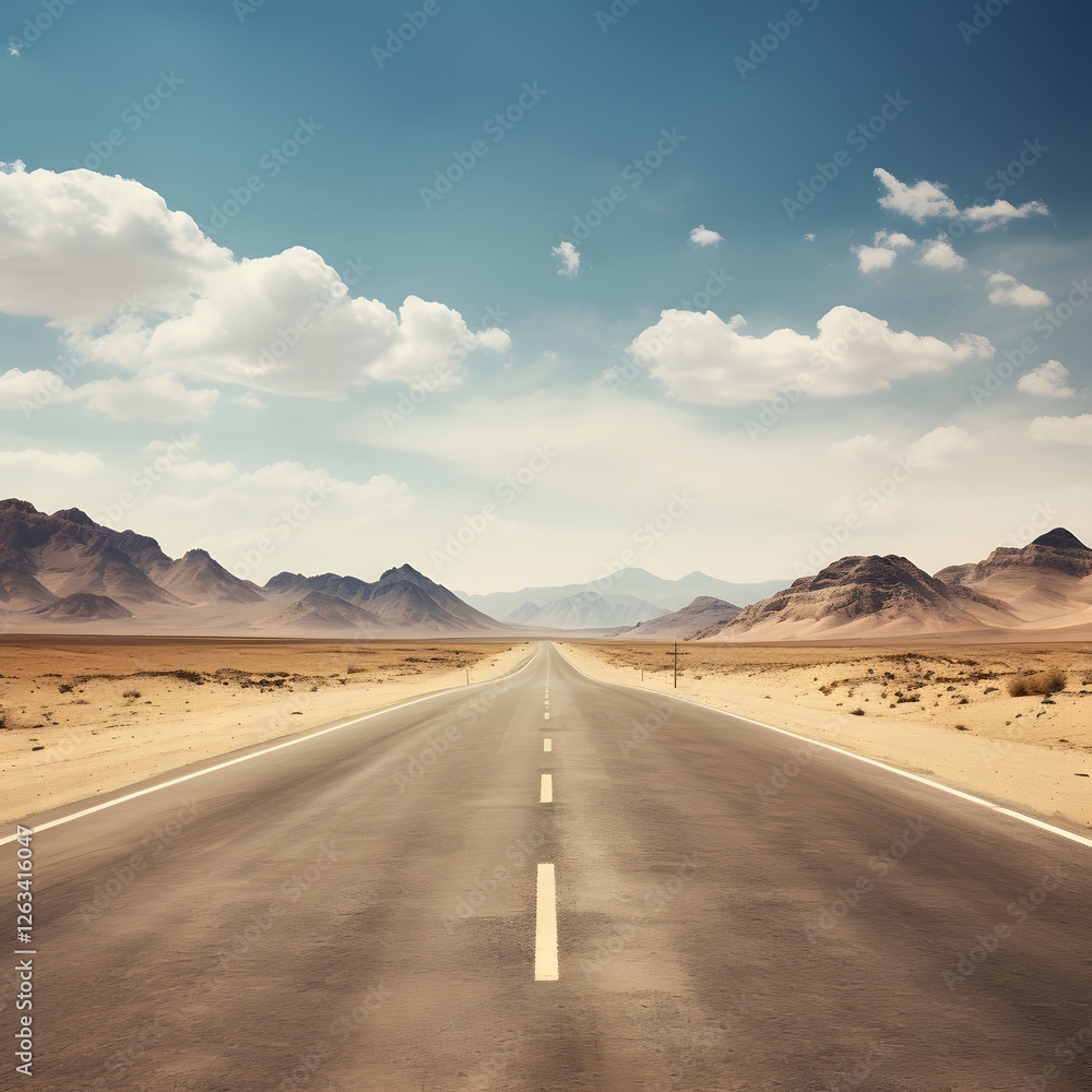 Fototapeta premium A long road with a clear blue sky above it