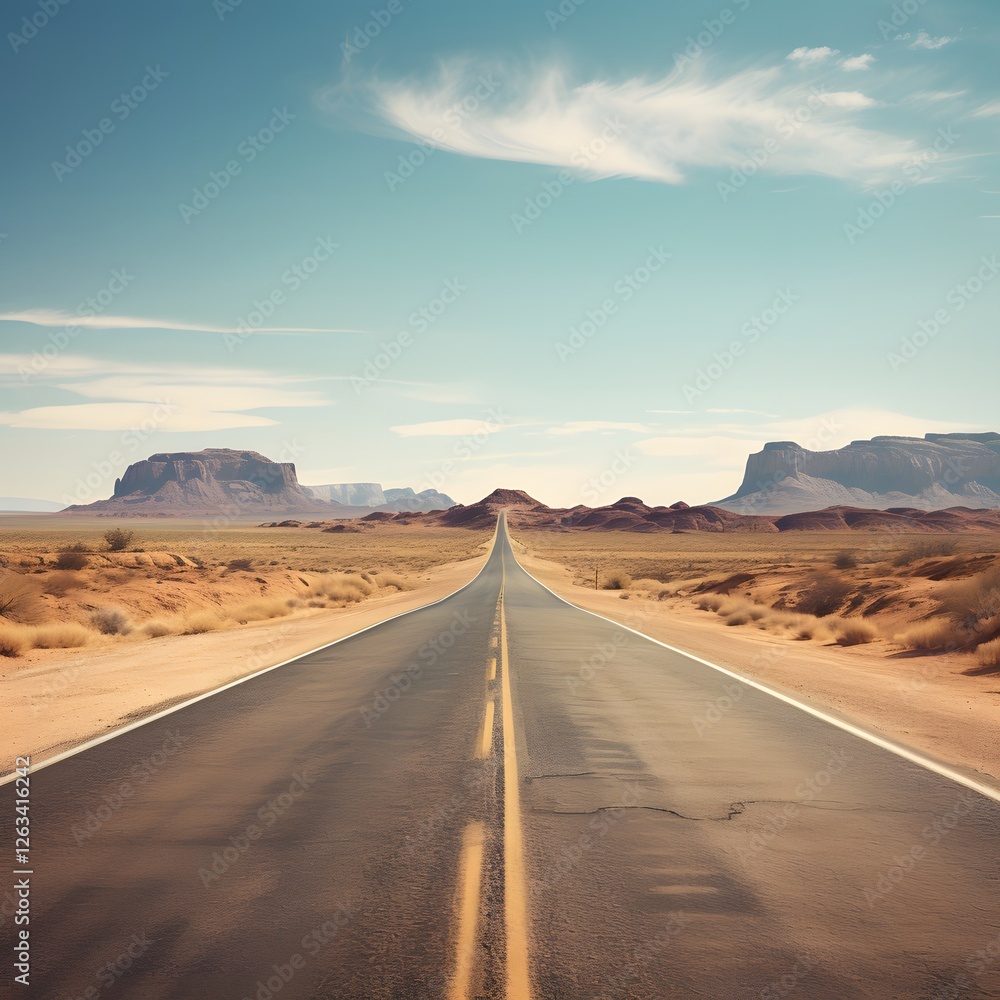 A long road with a yellow line down the middle