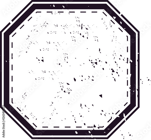 Octagonal vintage travel stamp featuring a distressed texture. Ideal for retro themed designs, postage projects, and mailing labels. Perfect for adding an authentic vintage touch