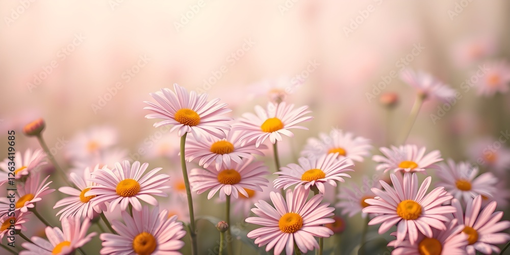 Fototapeta premium Pink daisies in a garden, with out of focus background.