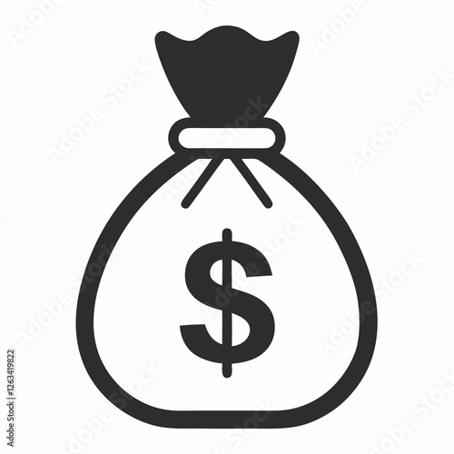 Simple black and white money bag icon with dollar sign