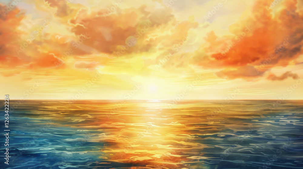 Fototapeta premium watercolor painting of a sunset