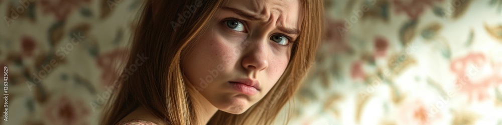 A young woman looks concerned about something, possibly seeking help or advice A young woman looks concerned about something, possibly seeking help or advice