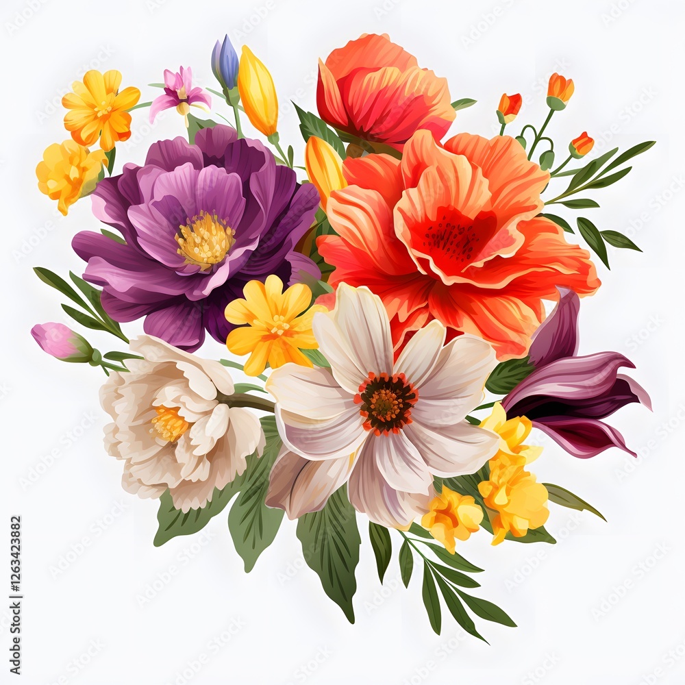 Fototapeta premium A bouquet of flowers with yellow, orange, and purple flowers