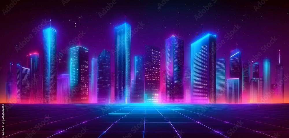 Neon cityscape at night, glowing skyscrapers, futuristic city. Neon cityscape at night, glowing skyscrapers, futuristic city.