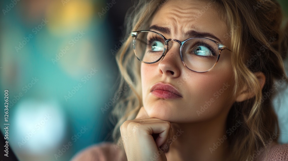 A woman wearing glasses is focused on her laptop screen A woman wearing glasses is focused on her laptop screen