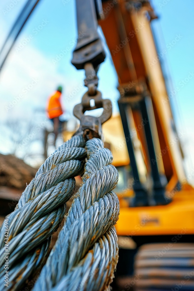 Obraz premium Steel cable close-up construction site detail