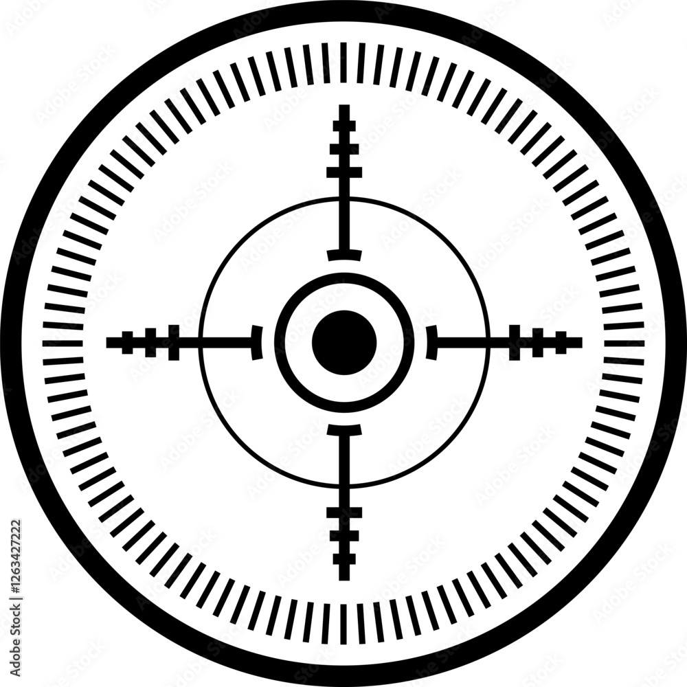 Vector illustration showcasing a detailed sniper aim pointer with concentric circles and crosshairs, symbolizing precision targeting and focused navigation for military applications Vector illustration showcasing a detailed sniper aim pointer with concentric circles and crosshairs, symbolizing precision targeting and focused navigation for military applications