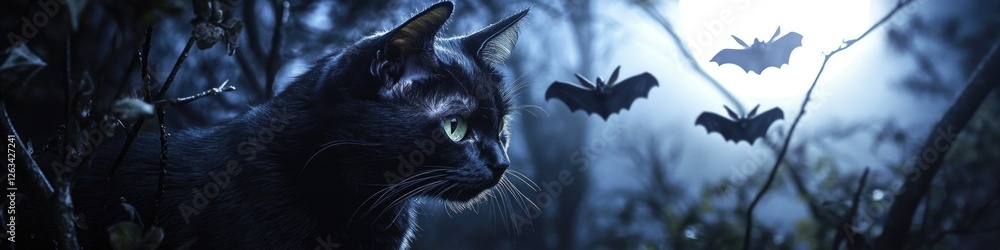 Fototapeta premium A curious cat observes bats in flight