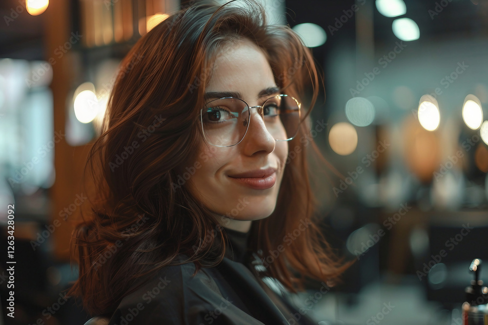 A woman sits in a salon chair while a stylist cuts her hair, generative ai A woman sits in a salon chair while a stylist cuts her hair, generative ai