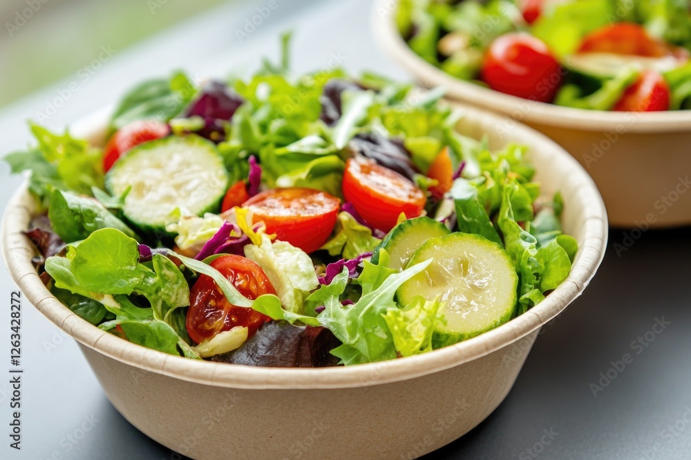 Two colorful salads served on a table, ready to be enjoyed Two colorful salads served on a table, ready to be enjoyed