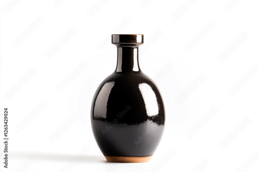 A simple still life composition featuring a black vase placed on a white table A simple still life composition featuring a black vase placed on a white table