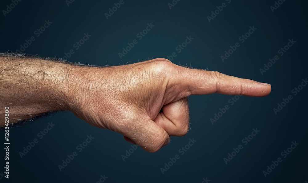 Close-Up Image of a Human Hand with an Outstretched Pointing Finger Against a Dark Background, Representing Communication or Direction Close-Up Image of a Human Hand with an Outstretched Pointing Finger Against a Dark Background, Representing Communication or Direction