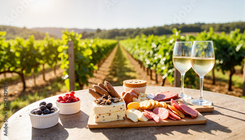 Canvas-taulu Charming vineyard charcuterie board with desserts, inviting indulgence